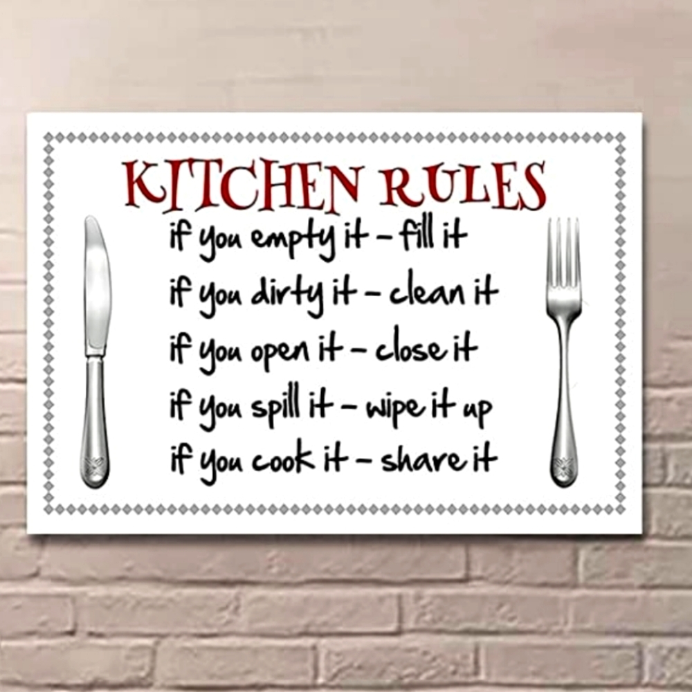 Canvas Kitchen Rules sign